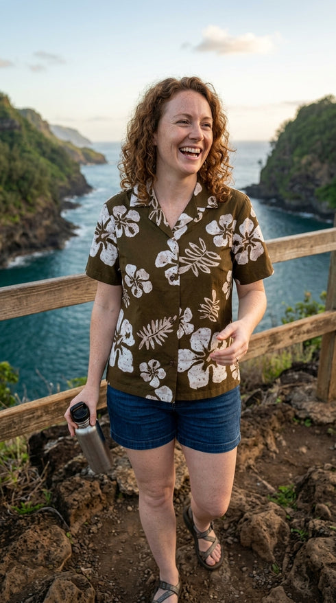 RJC Old School Hibiscus Women's Hawaiian Camp Shirt, view 4 of 13