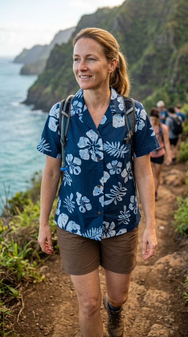 RJC Old School Hibiscus Women's Hawaiian Camp Shirt