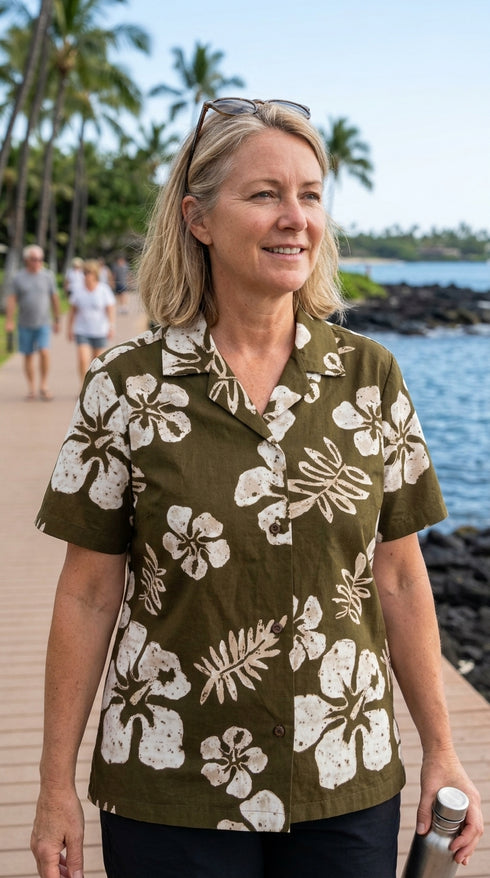 RJC Old School Hibiscus Women's Hawaiian Camp Shirt, view 3 of 13