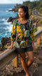 RJC Womens Oriental Watercolor Peasant Blouse