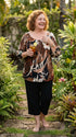 RJC Womens Oriental Watercolor Peasant Blouse