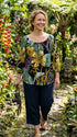RJC Womens Oriental Watercolor Peasant Blouse