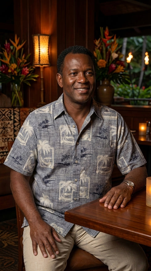 Made in USA - Go Barefoot Men's Outrigger Palm Reverse Aloha Shirt