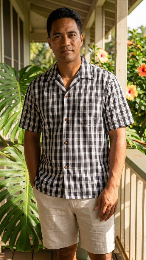 Men's Classic Hawaiian Paniolo Palaka Plaid Shirt