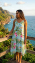 Women's Handkerchief Hem Dress - Pale Hibiscus Orchid Print - Midi Length