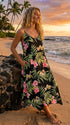 Women's Handkerchief Hem Dress - Pale Hibiscus Orchid Print - Midi Length