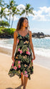 Women's Handkerchief Hem Dress - Pale Hibiscus Orchid Print - Midi Length