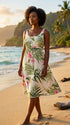 Pale Hibiscus Orchid Women's Empire Tie Front Hawaiian Dress (Generous Fit)