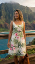 Pale Hibiscus Orchid Women's Empire Tie Front Hawaiian Dress (Generous Fit)