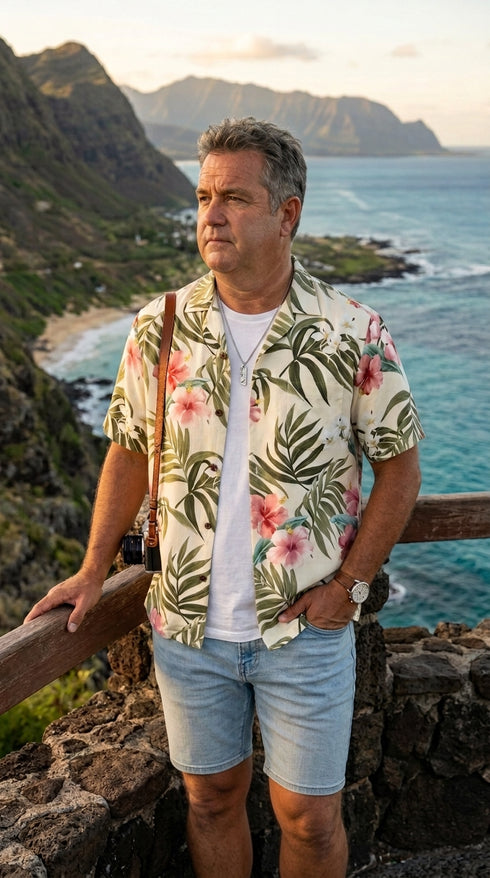RJC Mens Pale Hibiscus Orchid Rayon Shirt