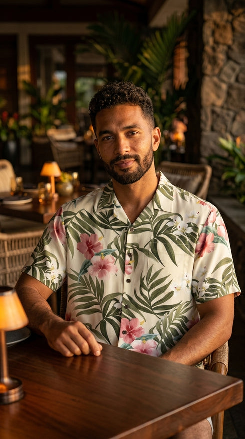 RJC Mens Pale Hibiscus Orchid Rayon Shirt