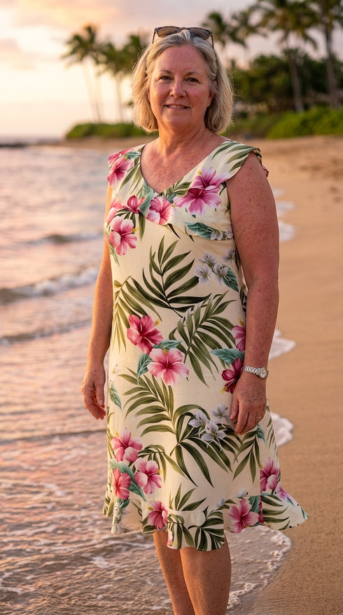 RJC Womens Pale Hibiscus Orchid Ruffle Short Tank Dress, view 2 of 12