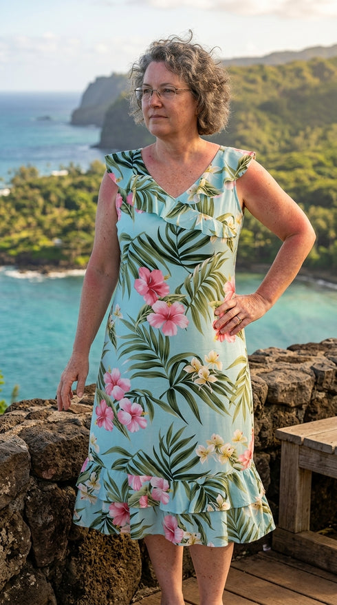 RJC Womens Pale Hibiscus Orchid Ruffle Short Tank Dress, view 9 of 12
