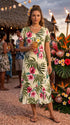RJC Women's Pale Hibiscus Orchid Tea Length Cap Sleeve Hawaiian Dress