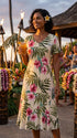 RJC Women's Pale Hibiscus Orchid Tea Length Cap Sleeve Hawaiian Dress