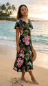 RJC Women's Pale Hibiscus Orchid Tea Length Cap Sleeve Hawaiian Dress