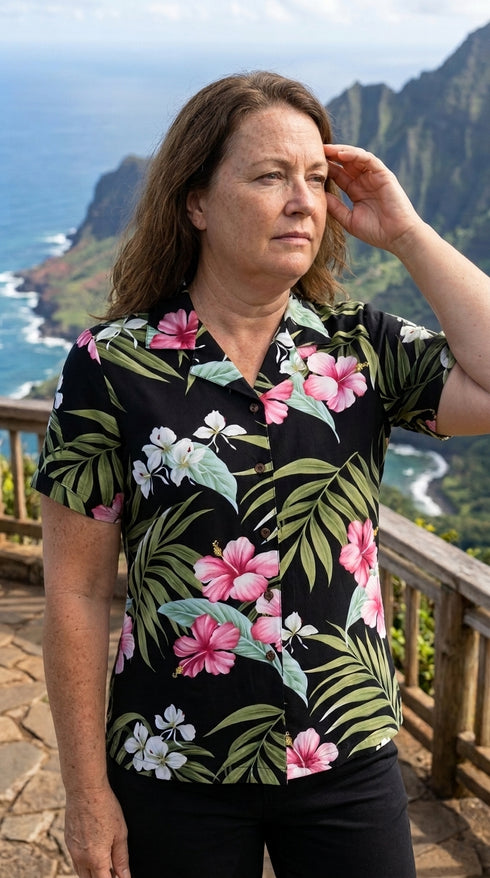 RJC Womens Pale Hibiscus Orchid Fitted Blouse