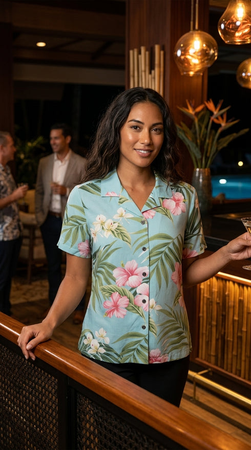 RJC Womens Pale Hibiscus Orchid Fitted Blouse