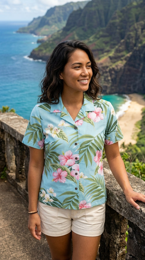 RJC Womens Pale Hibiscus Orchid Fitted Blouse