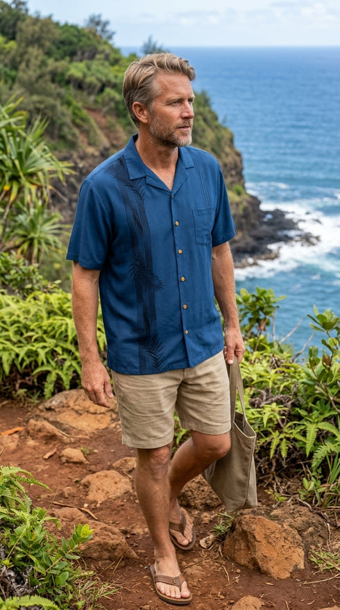 Paradise Found Men's Palm Shadow Hawaiian Shirt