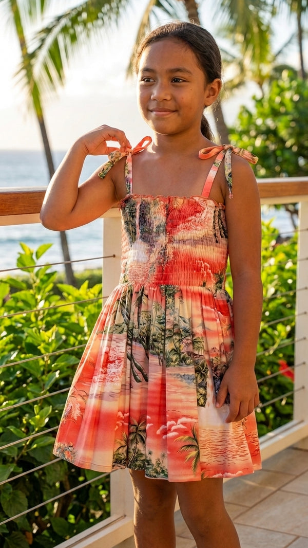 Paradise Island Surf Girl's Hawaiian Smocked Dress
