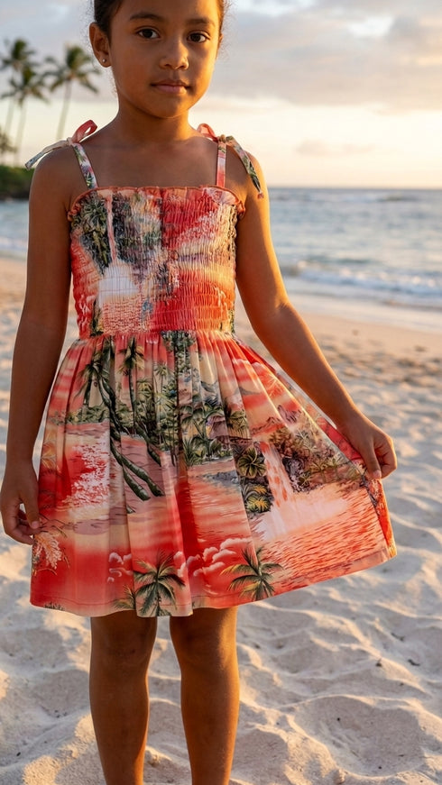 Paradise Island Surf Girl's Hawaiian Smocked Dress