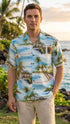 RJC Mens Paradise Island Surf Orange and Blue Rayon Shirt