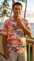 RJC Mens Paradise Island Surf Orange and Blue Rayon Shirt