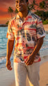 RJC Mens Paradise Island Surf Orange and Blue Rayon Shirt