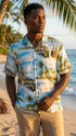 RJC Mens Paradise Island Surf Orange and Blue Rayon Shirt