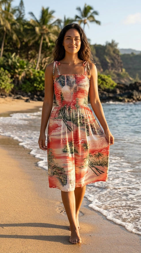 Women’s Smocked Tube Dress – Paradise Island Surf Print