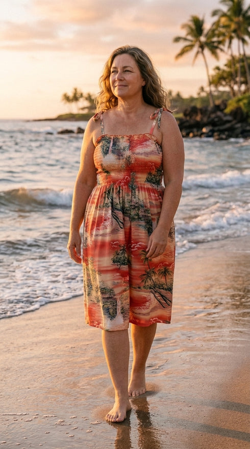 Women’s Smocked Tube Dress – Paradise Island Surf Print