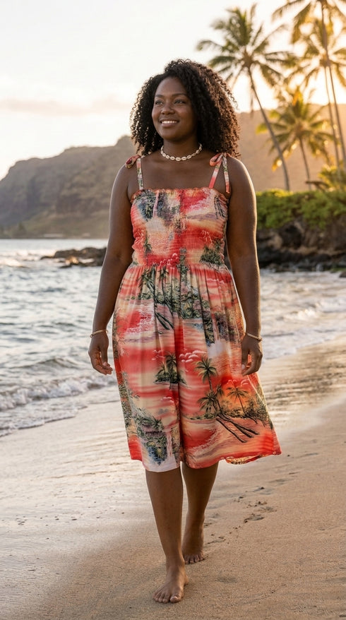 Women’s Smocked Tube Dress – Paradise Island Surf Print