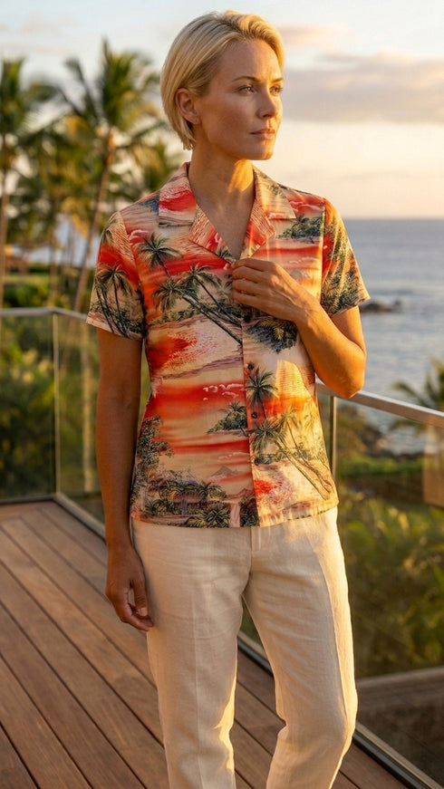 Paradise Island Surf Women's Hawaiian Aloha Rayon Shirt