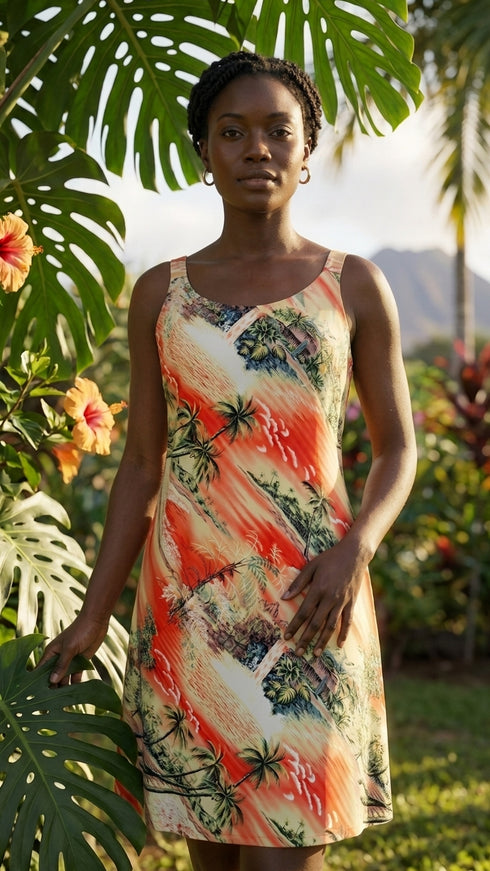 RJC Women's Paradise Island Surf Short Hawaiian Bias Cut Slip Dress