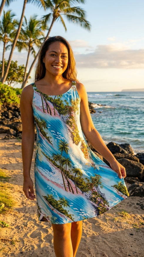 RJC Women's Paradise Island Surf Short Hawaiian Bias Cut Slip Dress