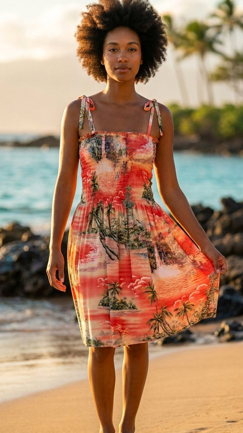Women’s Smocked Tube Dress – Paradise Island Surf Print