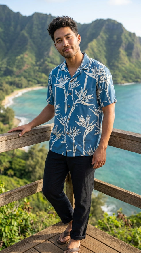 Paradise Found Men's Pareau Paradise Hawaiian Shirt, view 2 of 13