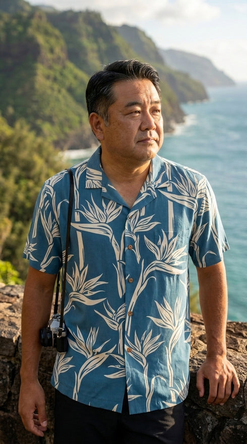 Paradise Found Men's Pareau Paradise Hawaiian Shirt, view 4 of 13