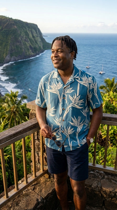 Paradise Found Men's Pareau Paradise Hawaiian Shirt, view 5 of 13