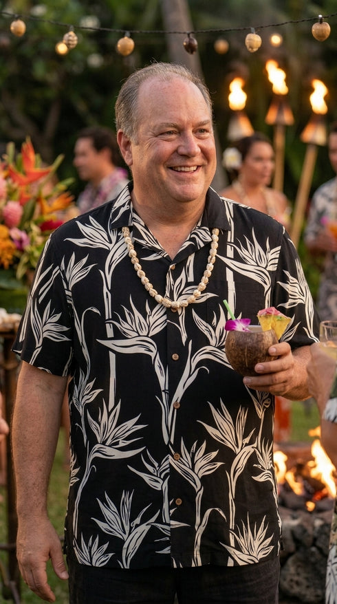 Paradise Found Men's Pareau Paradise Hawaiian Shirt, view 3 of 13