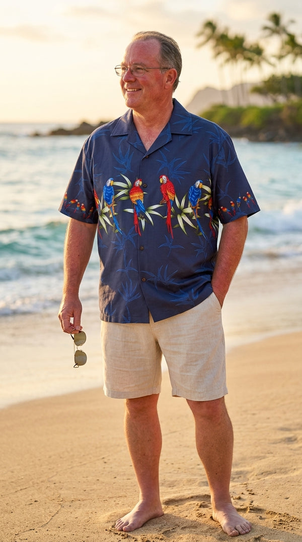 Pacific Legend Mens S to 4X Parrot Bamboo Chest Band Shirt