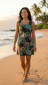 Women’s A-Line Dress – Parrot Monstera Print – Slimming Bodice
