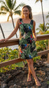 Women’s A-Line Dress – Parrot Monstera Print – Slimming Bodice