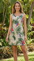 Women’s A-Line Dress – Parrot Monstera Print – Slimming Bodice