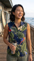 Parrots Monstera Women's Fitted Sleeveless Cotton Aloha Blouse