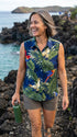 Parrots Monstera Women's Fitted Sleeveless Cotton Aloha Blouse