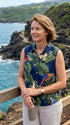 Parrots Monstera Women's Fitted Sleeveless Cotton Aloha Blouse