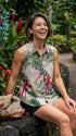 Parrots Monstera Women's Fitted Sleeveless Cotton Aloha Blouse