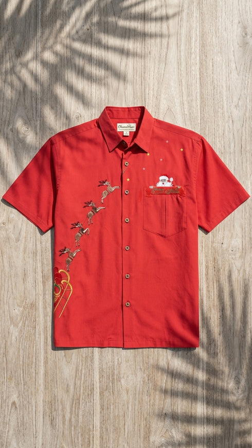 Bamboo Cay Men's Peekaboo Santa Embroidered Shirt
